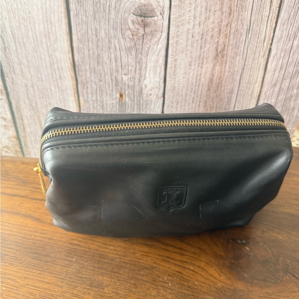 Celine Black Leather pouch with Embossed Logo - Picture 4 of 9